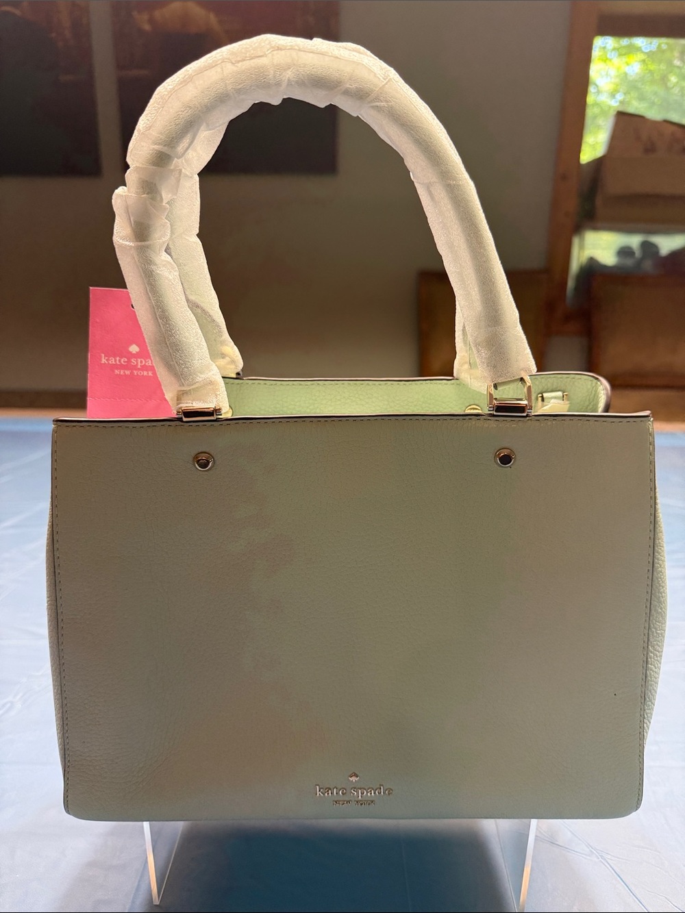 Kate Spade Seawater (Mint Green) Pebbled Leather Satchel with COA